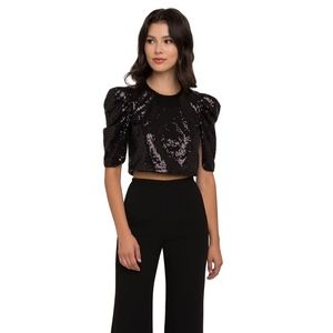 Black Halo Holiday crop top and pants set